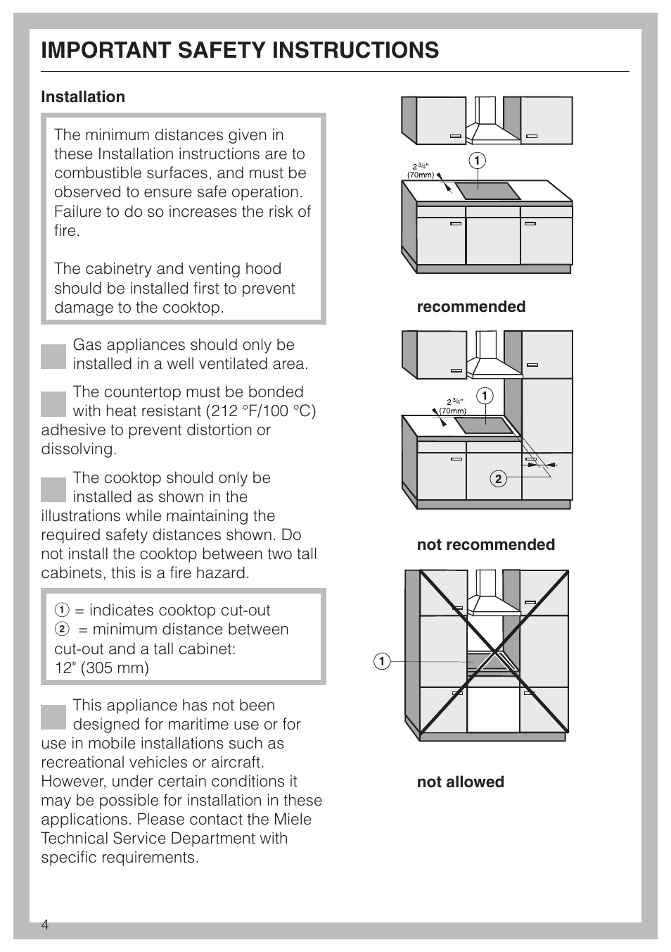 Important safety instructions 4, Important safety instructions | Miele KM 342 User Manual | Page 4 / 20