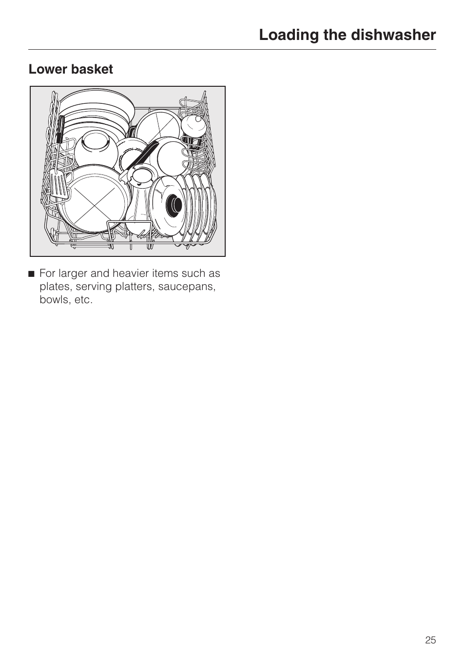 Lower basket 25, Loading the dishwasher | Miele G 2630 SCi User Manual | Page 25 / 72