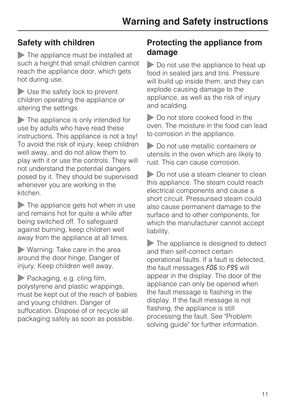 Warning and safety instructions | Miele DG 4164  EN User Manual | Page 11 / 60
