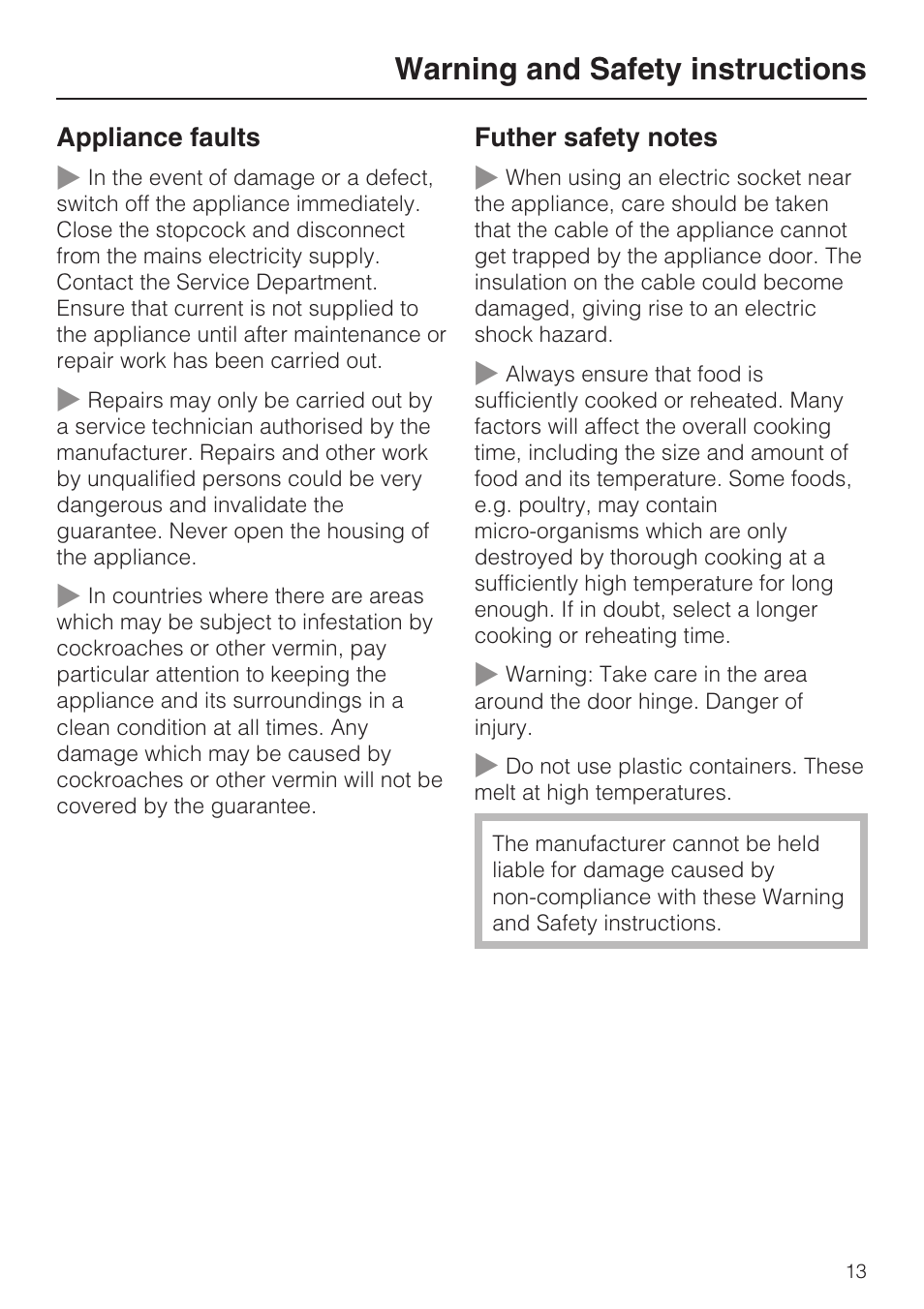 Warning and safety instructions | Miele DG 4164  EN User Manual | Page 13 / 60