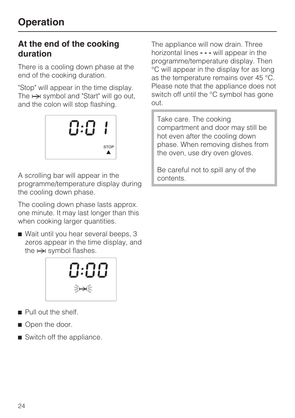 At the end of the cooking duration 24, Operation, At the end of the cooking duration | Miele DG 4164  EN User Manual | Page 24 / 60