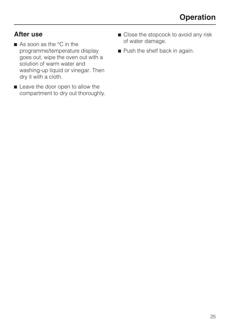 After use 25, Operation, After use | Miele DG 4164  EN User Manual | Page 25 / 60