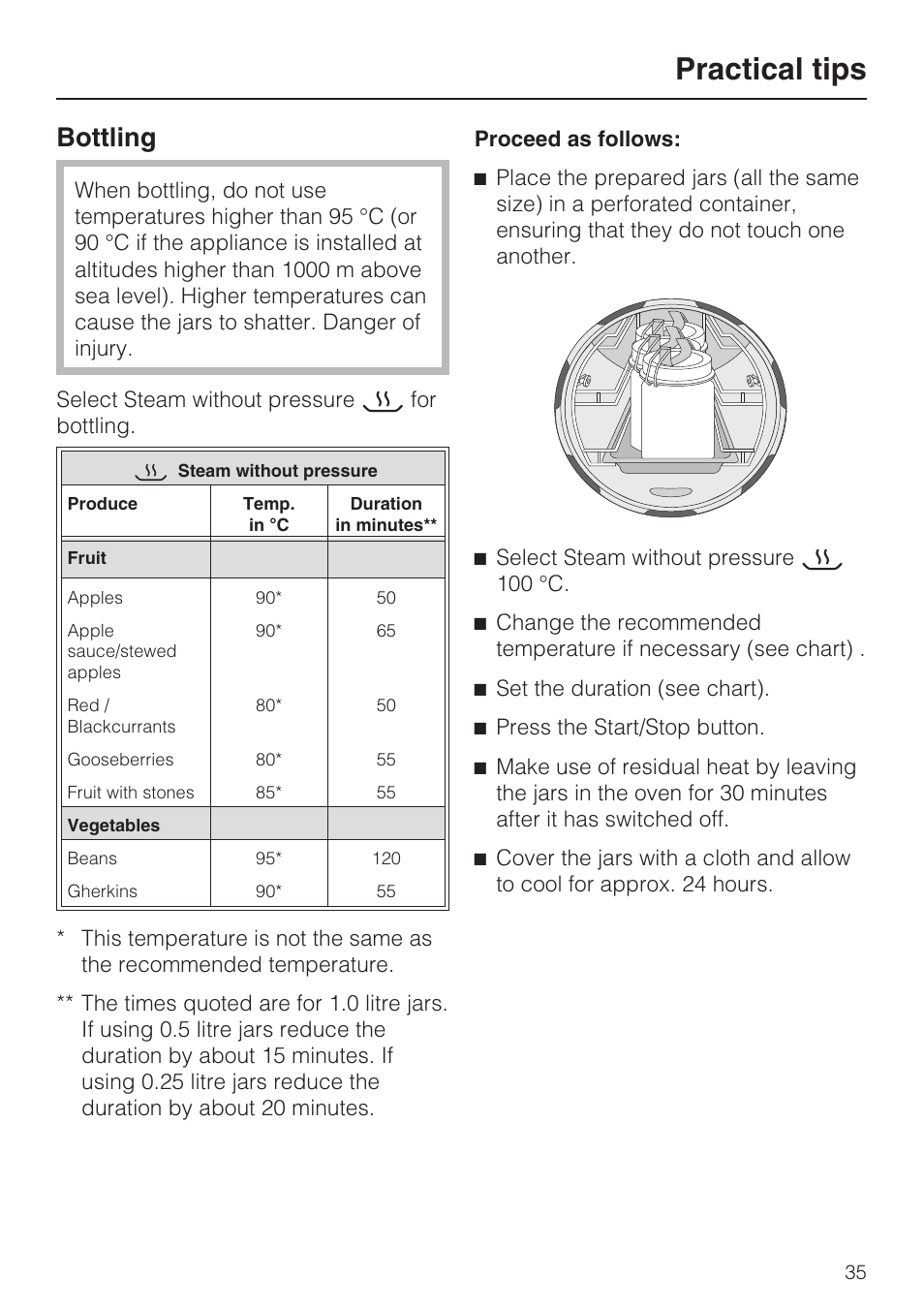 Bottling 35, Practical tips, Bottling | Miele DG 4164  EN User Manual | Page 35 / 60