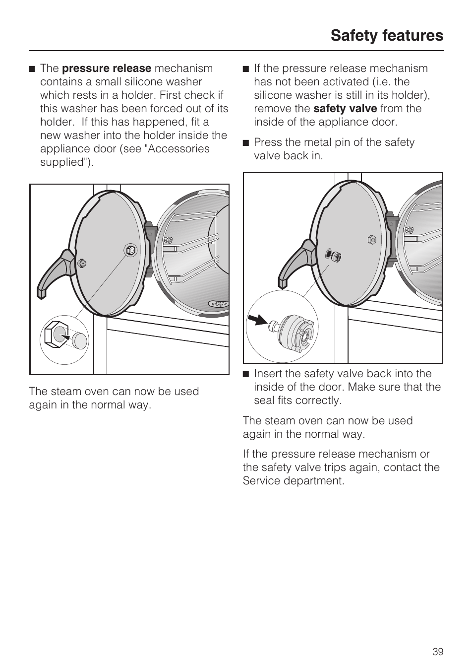 Safety features | Miele DG 4164  EN User Manual | Page 39 / 60