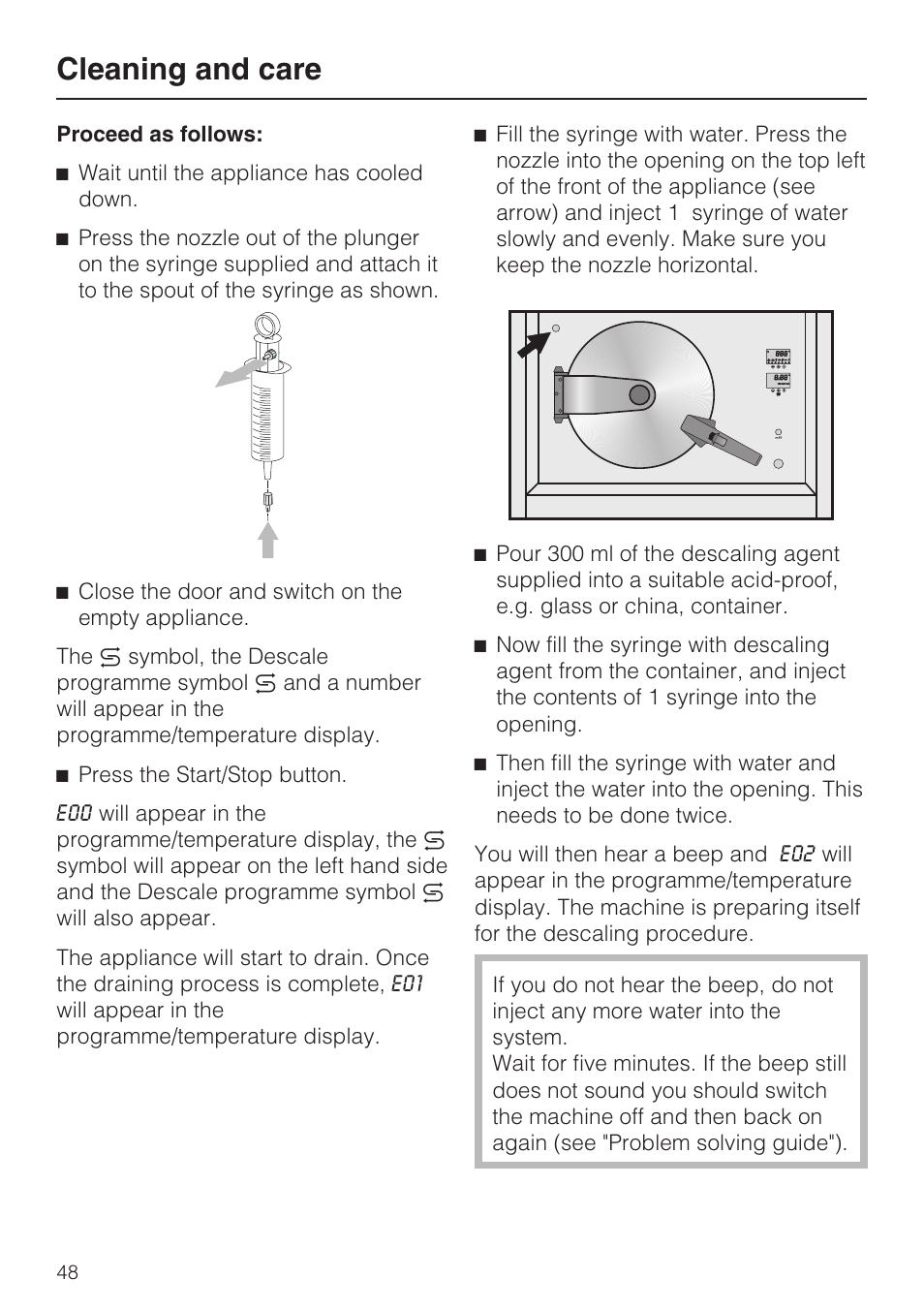 Cleaning and care | Miele DG 4164  EN User Manual | Page 48 / 60