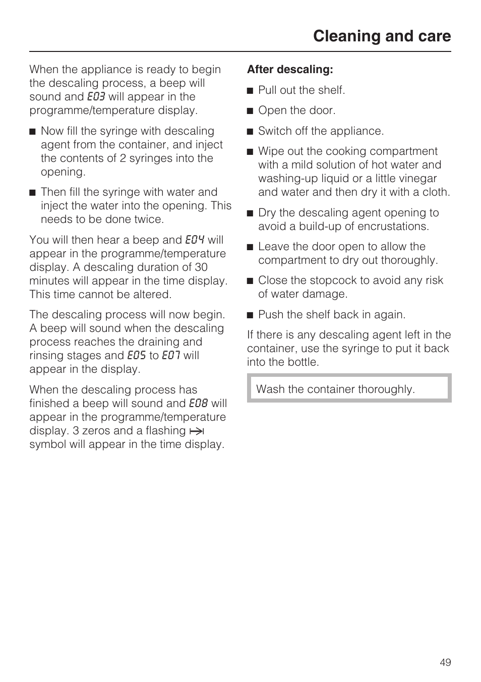 Cleaning and care | Miele DG 4164  EN User Manual | Page 49 / 60