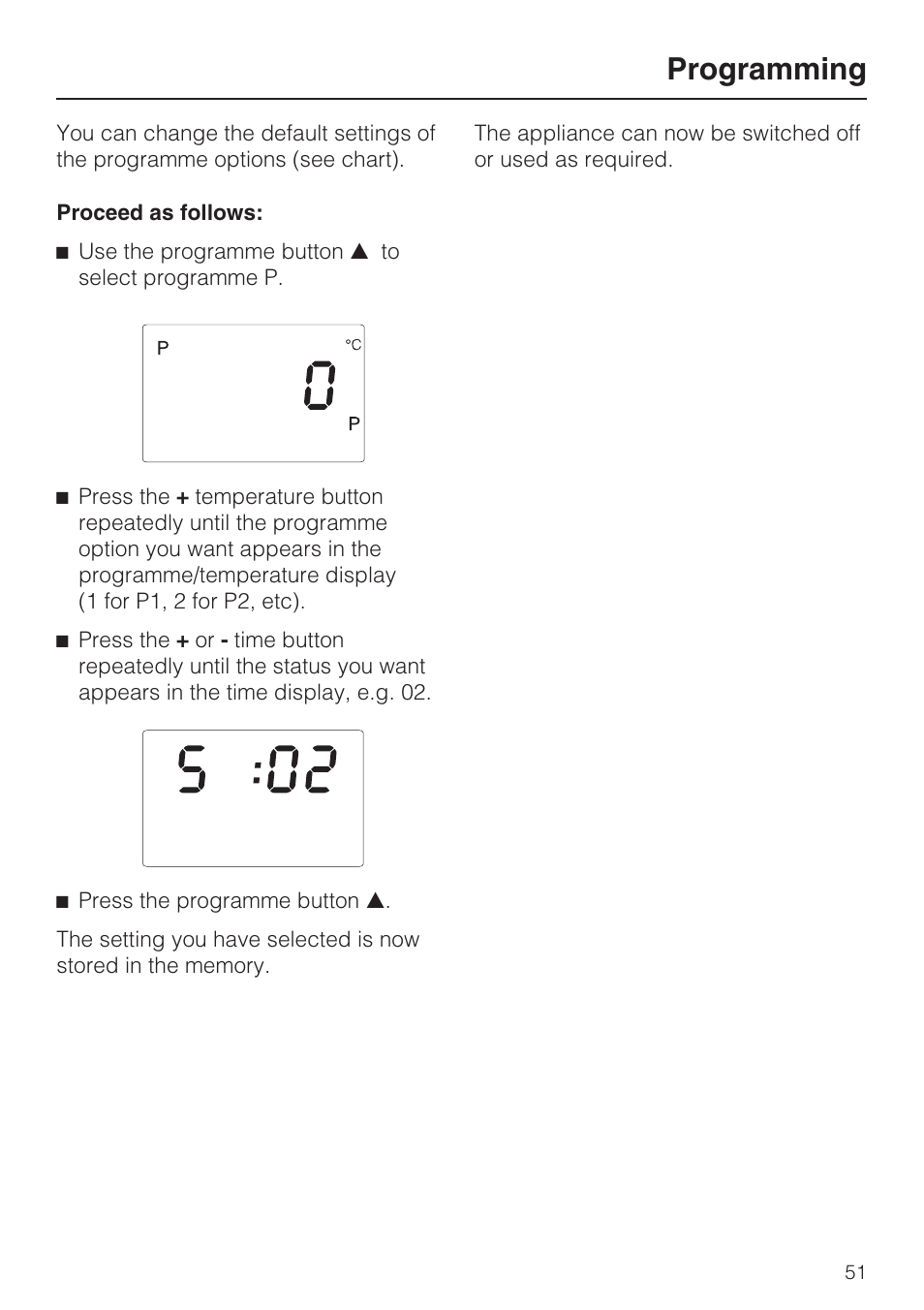 Programming | Miele DG 4164  EN User Manual | Page 51 / 60