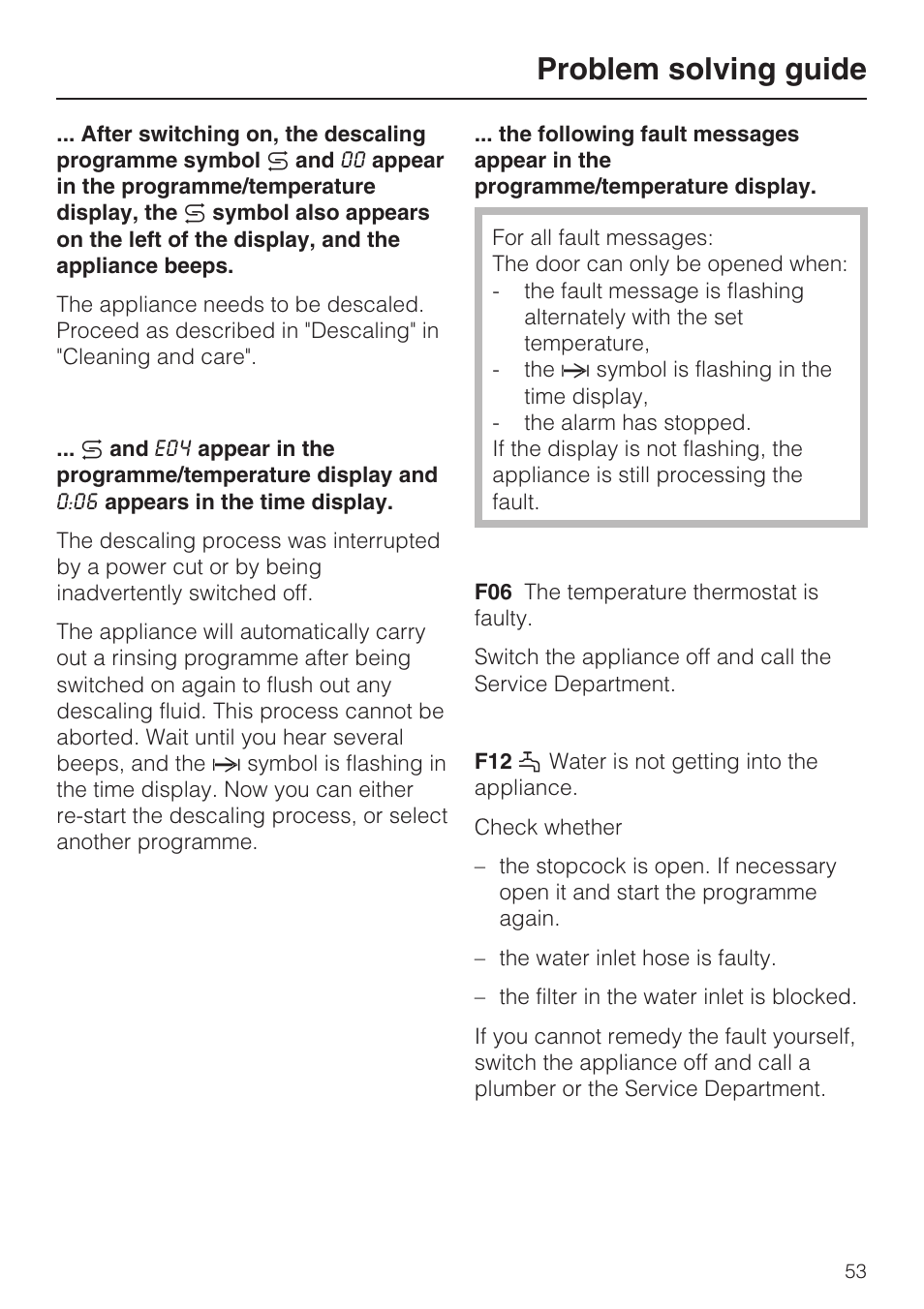 Problem solving guide | Miele DG 4164  EN User Manual | Page 53 / 60