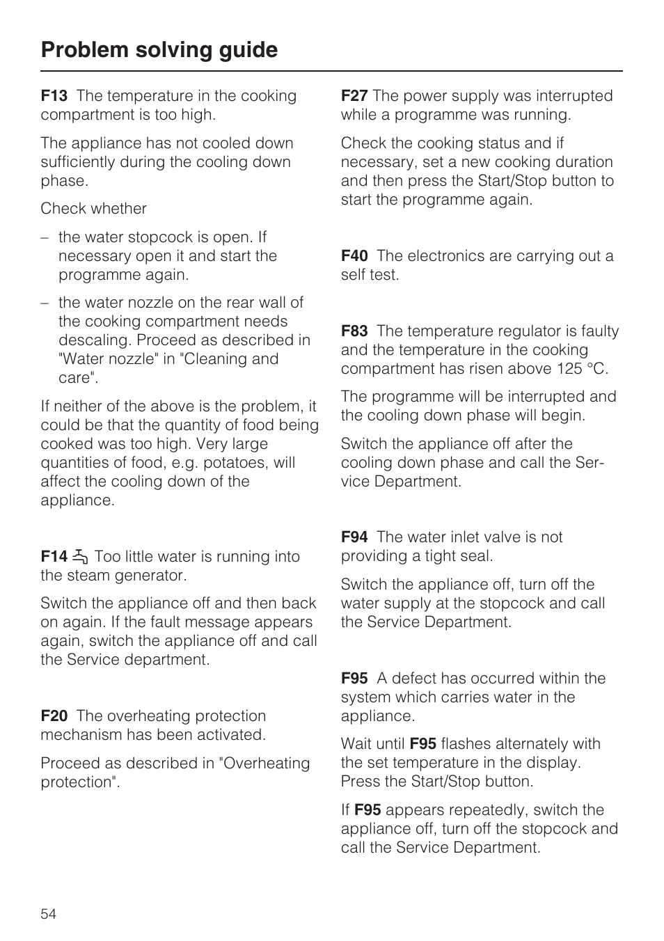 Problem solving guide | Miele DG 4164  EN User Manual | Page 54 / 60