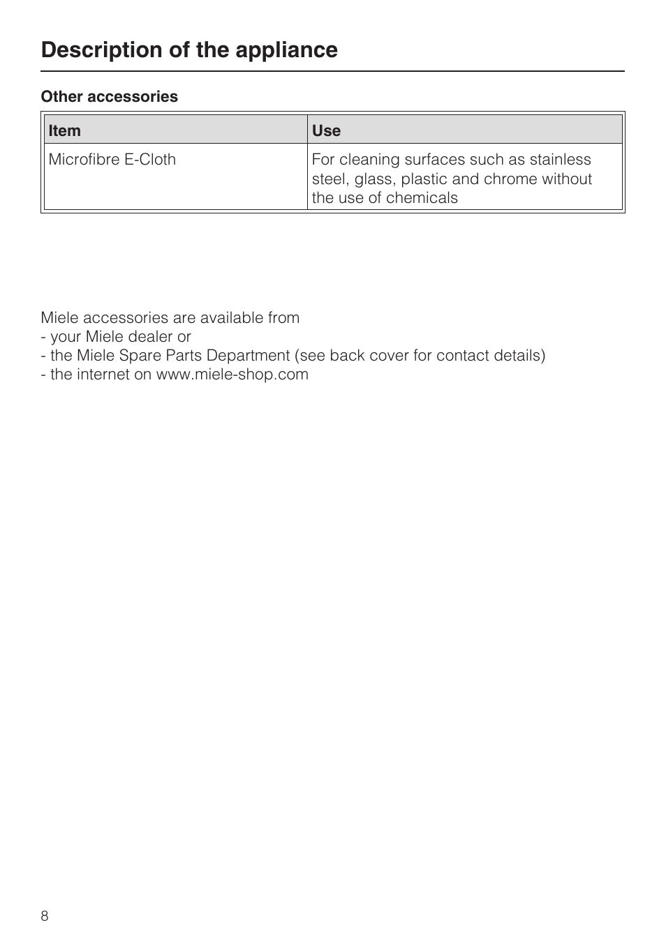 Description of the appliance | Miele DG 4164  EN User Manual | Page 8 / 60