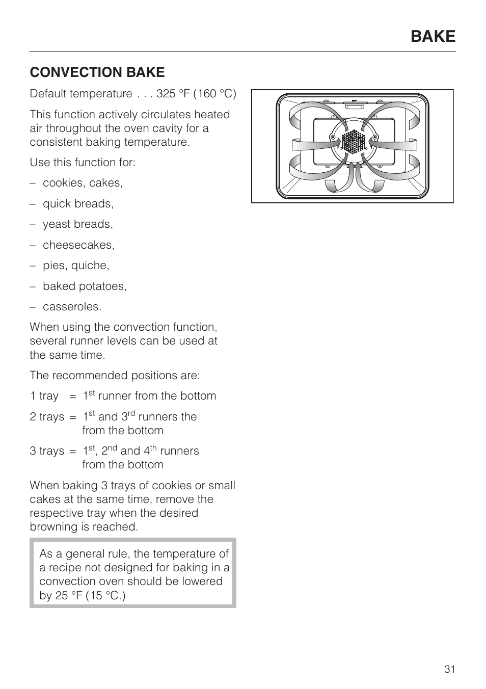 Bake, Convection bake | Miele H4680B User Manual | Page 31 / 76