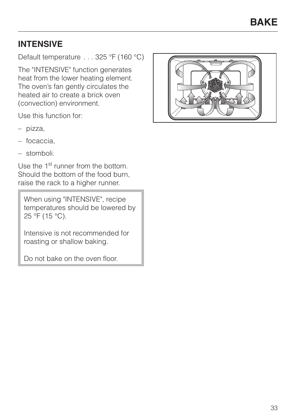 Bake, Intensive | Miele H4680B User Manual | Page 33 / 76