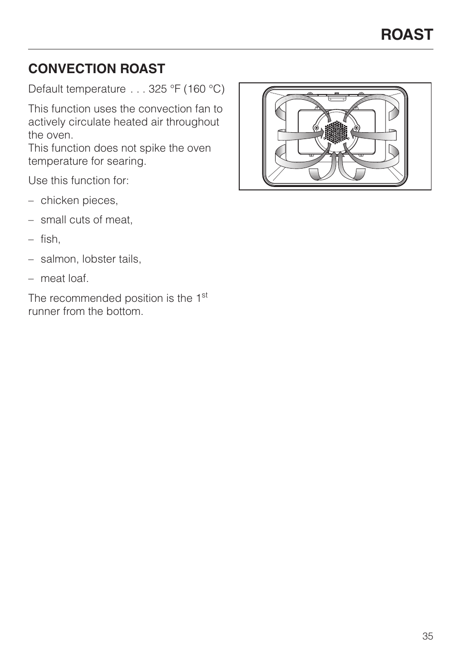 Roast, Convection roast | Miele H4680B User Manual | Page 35 / 76