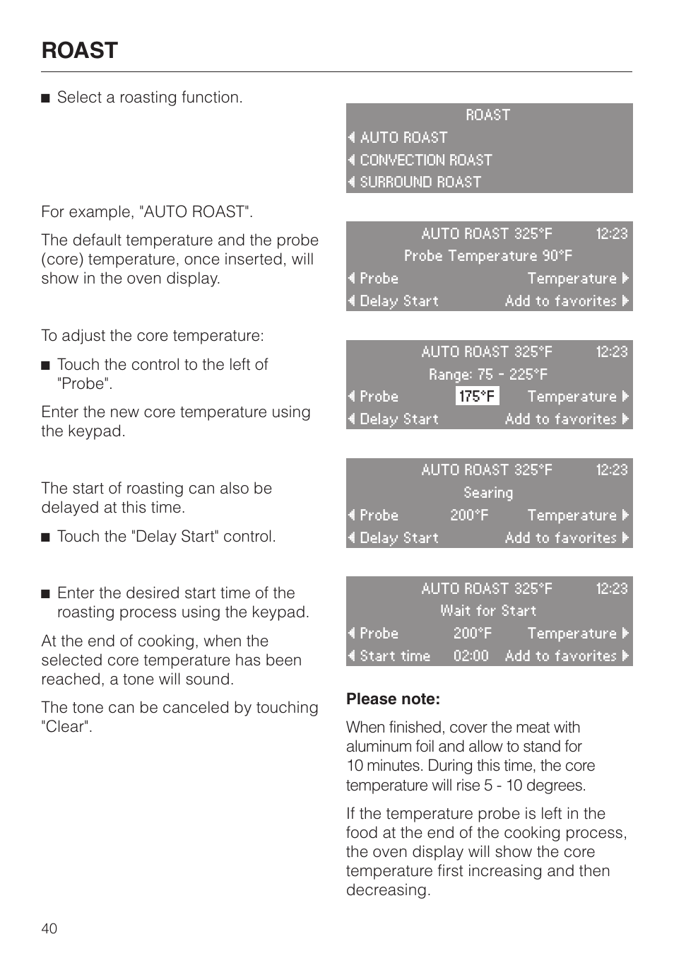 Roast | Miele H4680B User Manual | Page 40 / 76