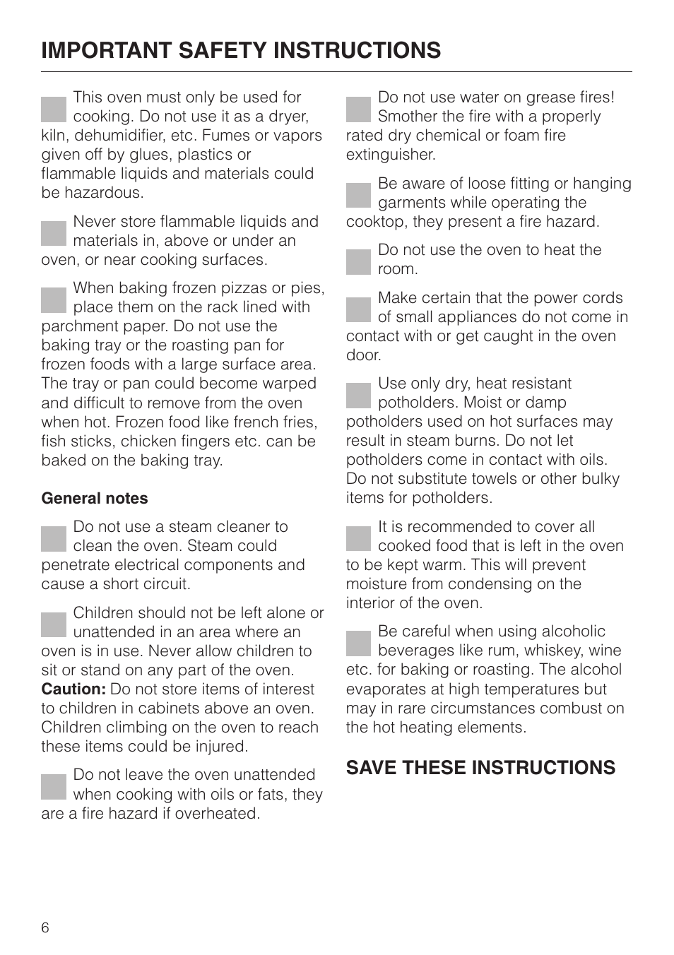 Important safety instructions, Save these instructions | Miele H4680B User Manual | Page 6 / 76