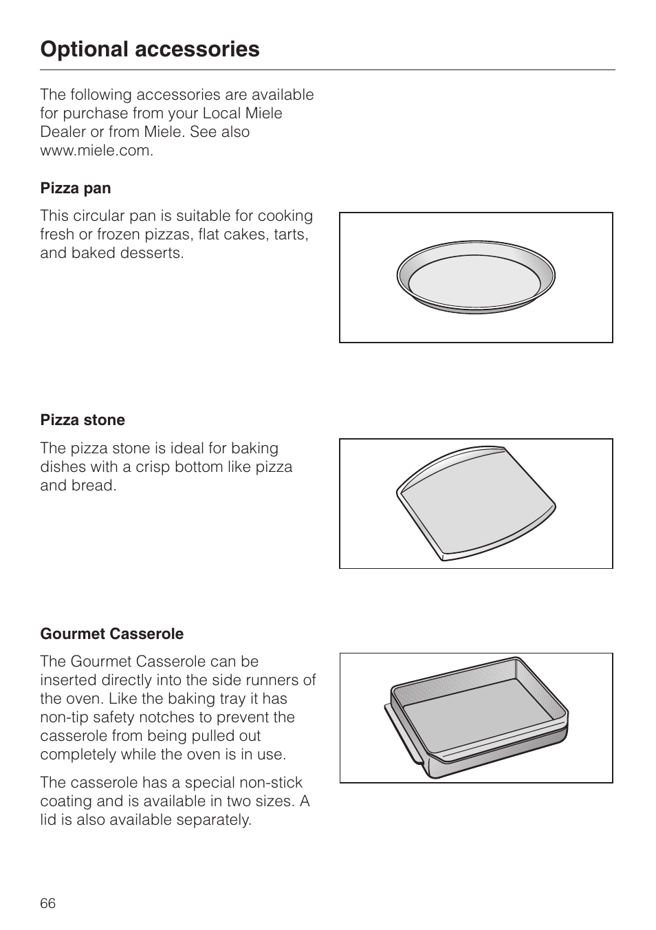 Optional accessories 66, Optional accessories | Miele H4680B User Manual | Page 66 / 76