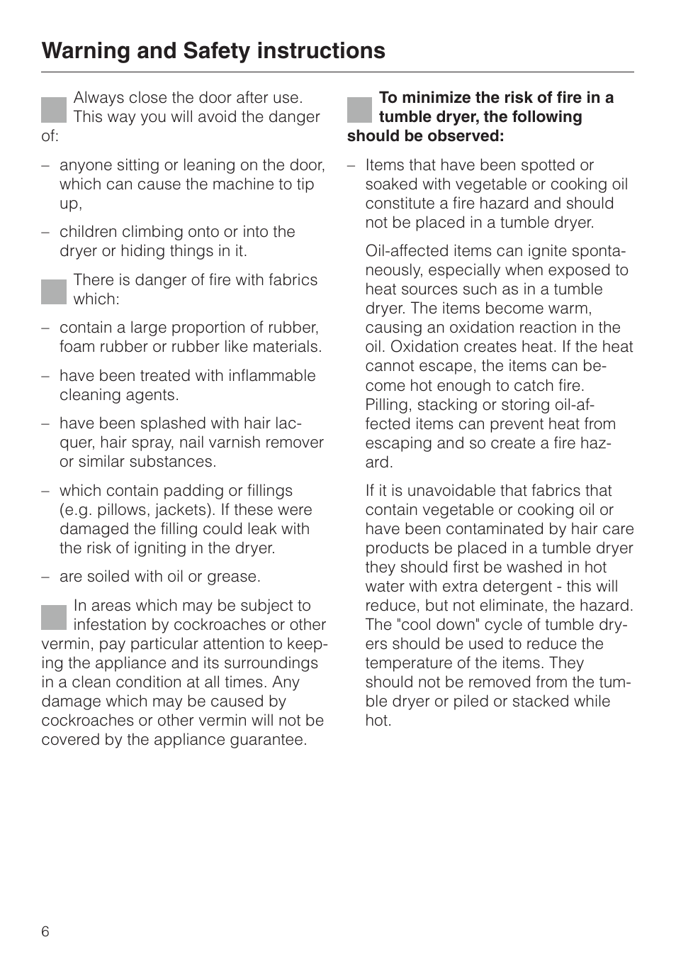 Warning and safety instructions | Miele T 220 User Manual | Page 6 / 44