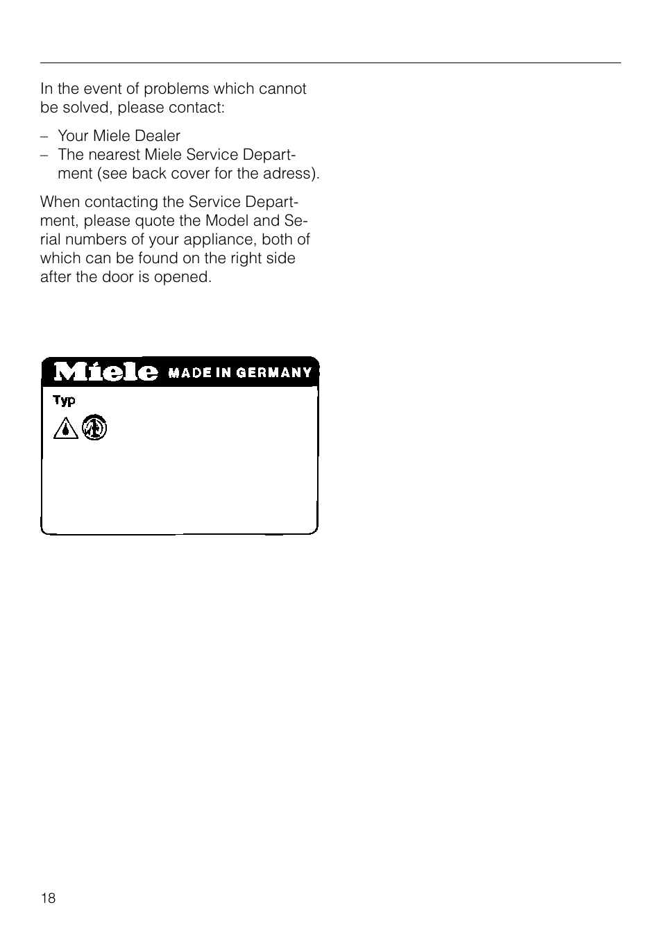 After-sales service 18, Installation instructions, After-sales service | Miele T1526 User Manual | Page 18 / 28