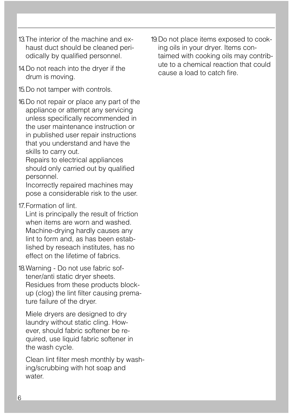 Important safety instructions, Save these instructions | Miele T1526 User Manual | Page 6 / 28