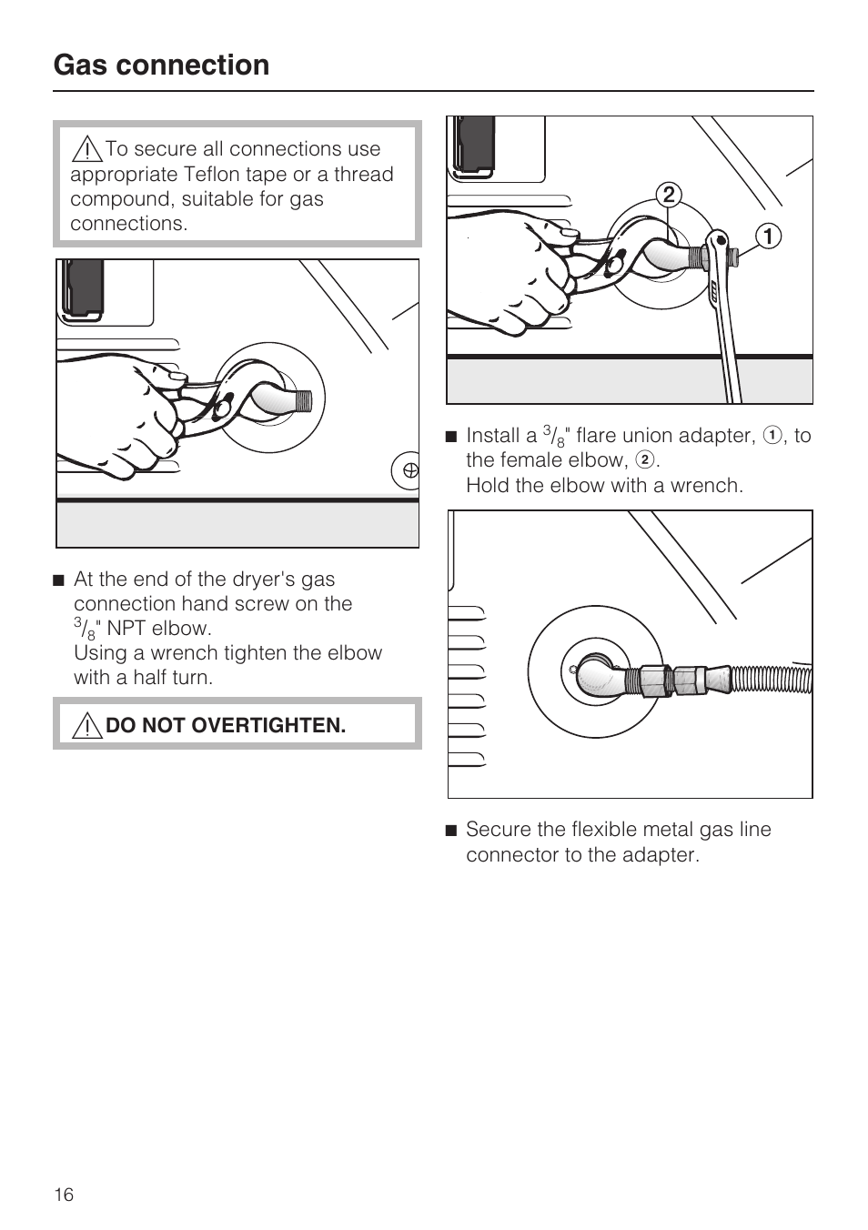 Gas connection | Miele TOUCHTRONIC T 9822 User Manual | Page 16 / 28