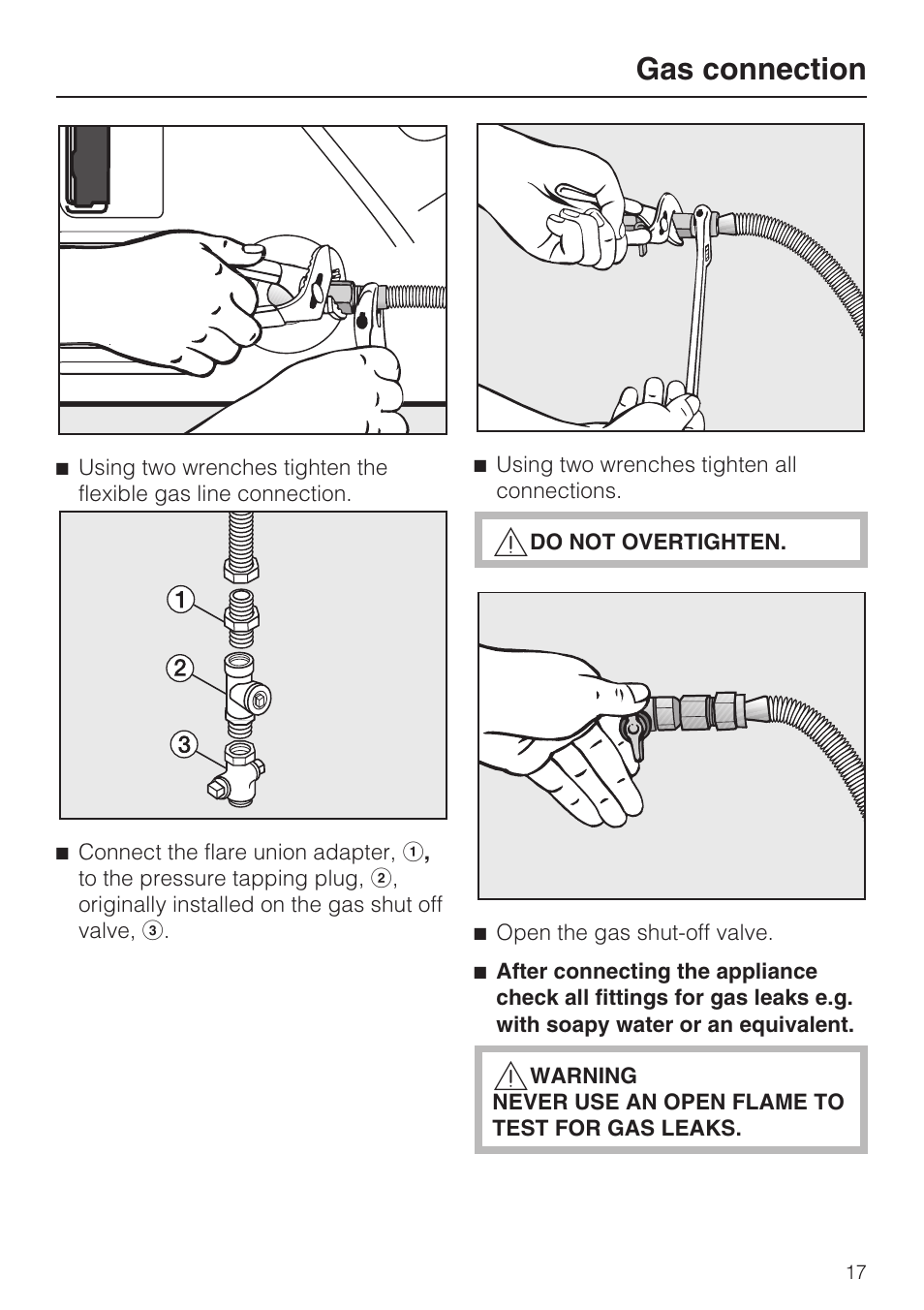 Gas connection | Miele TOUCHTRONIC T 9822 User Manual | Page 17 / 28