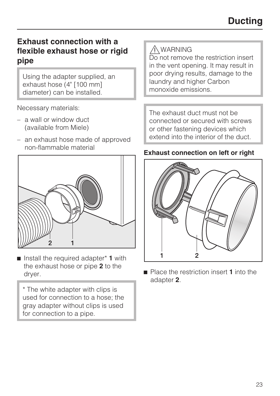 Ducting | Miele TOUCHTRONIC T 9822 User Manual | Page 23 / 28