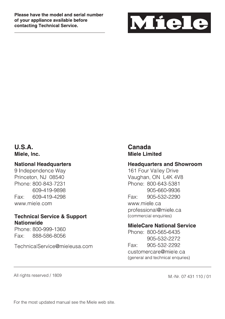 Miele TOUCHTRONIC T 9822 User Manual | Page 28 / 28