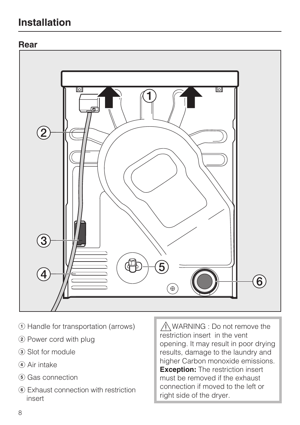 Installation | Miele TOUCHTRONIC T 9822 User Manual | Page 8 / 28