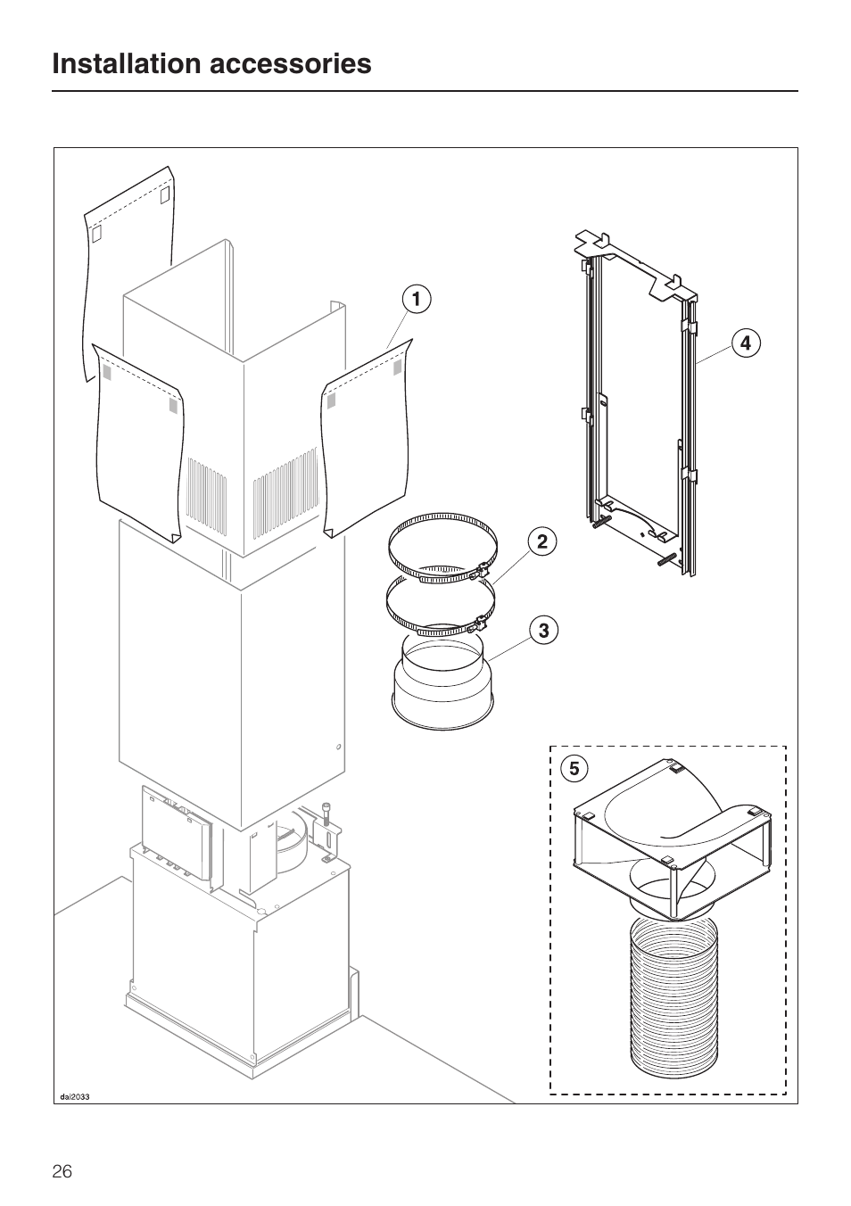 Installation accessories 26, Installation accessories | Miele DA 279-4  EN User Manual | Page 26 / 36