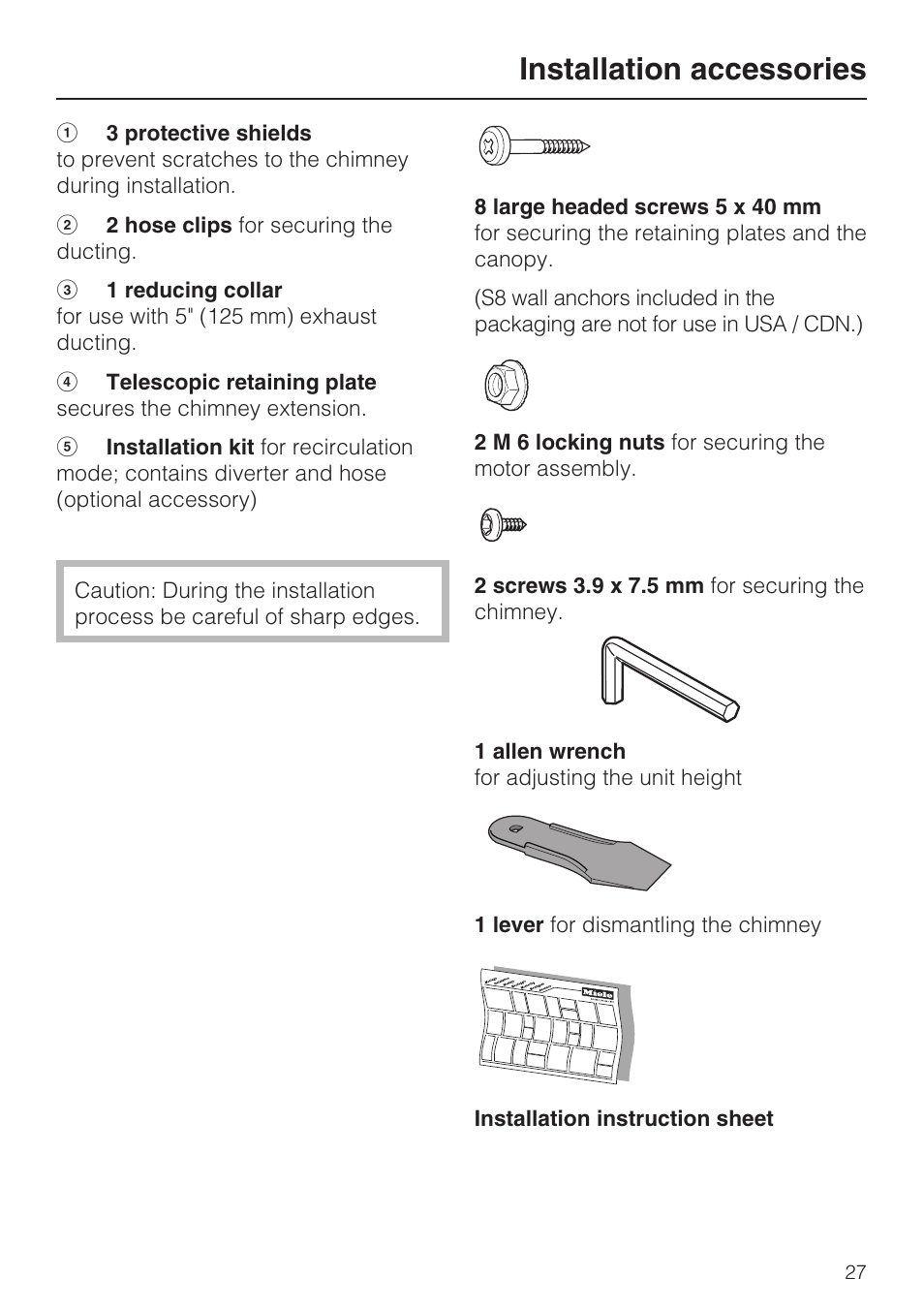 Installation accessories | Miele DA 279-4  EN User Manual | Page 27 / 36