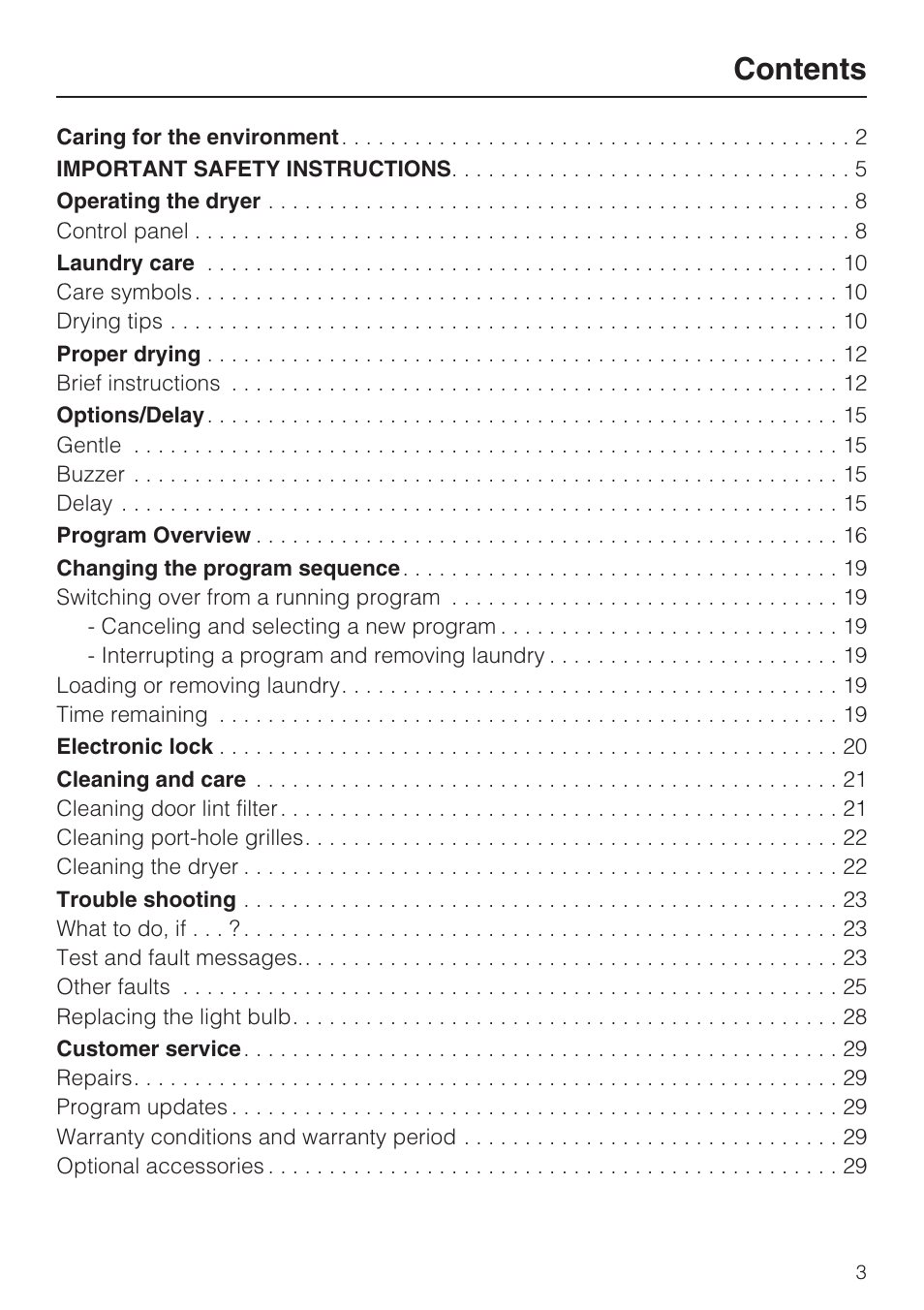 Miele NOVOTRONIC T 7634 User Manual | Page 3 / 52