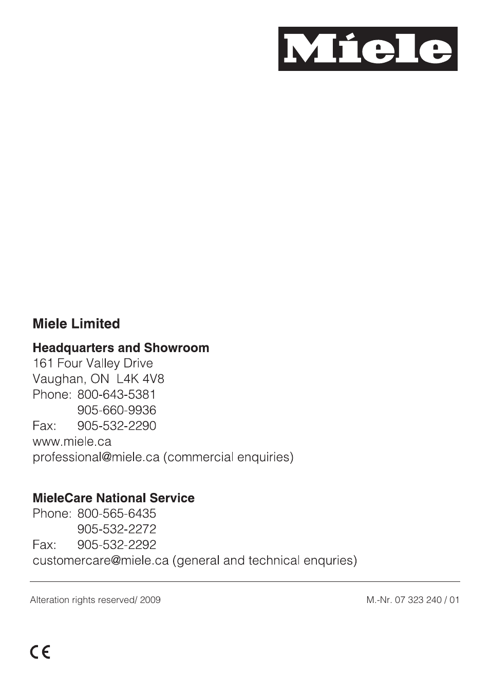 Miele NOVOTRONIC T 7634 User Manual | Page 52 / 52