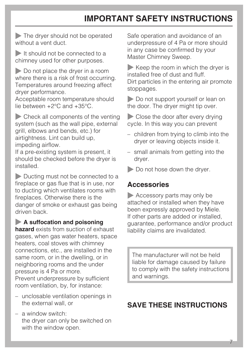 Important safety instructions | Miele NOVOTRONIC T 7634 User Manual | Page 7 / 52