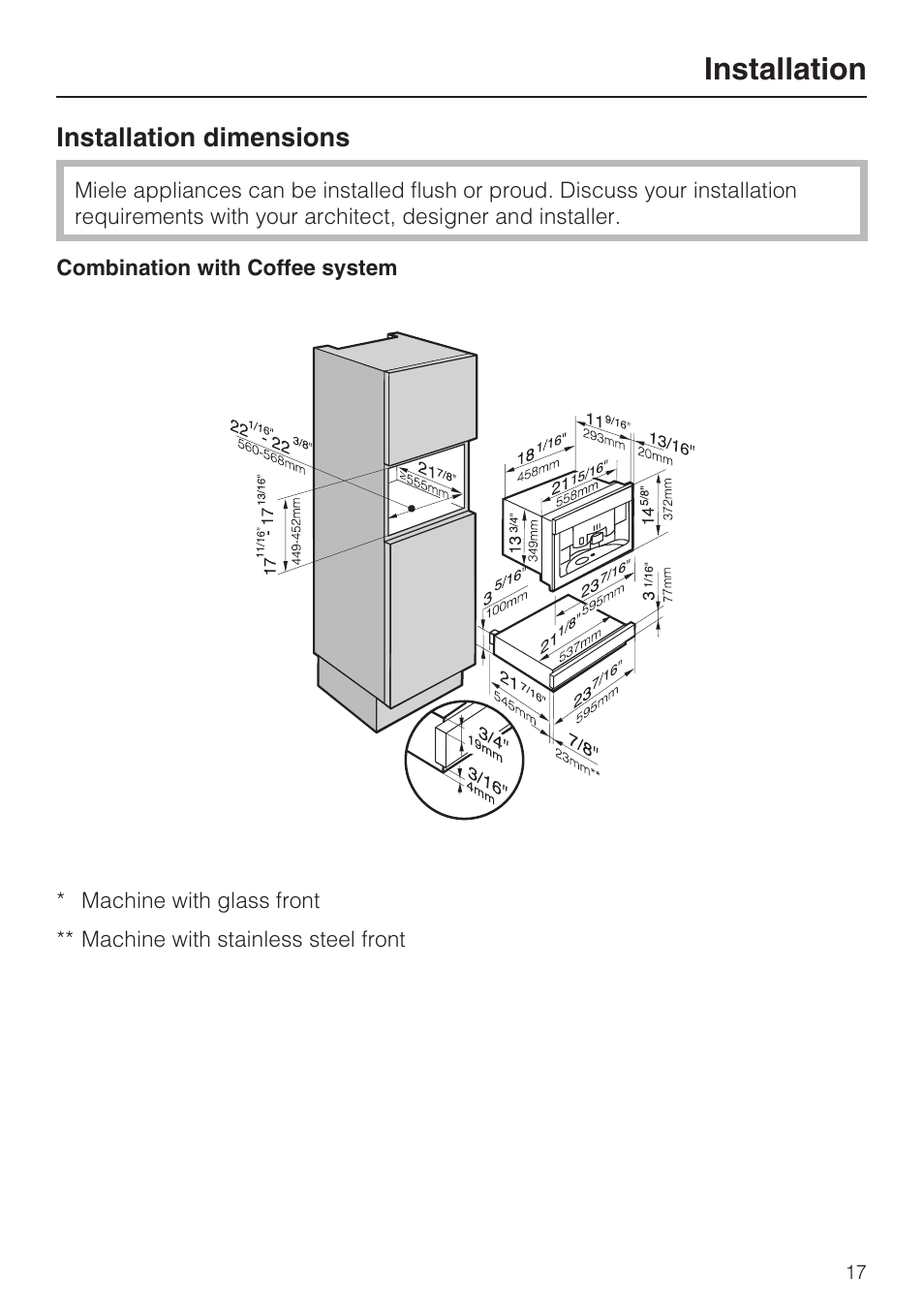 Installation 17, Installation dimensions 17, Installation | Miele EGW2062 User Manual | Page 17 / 24