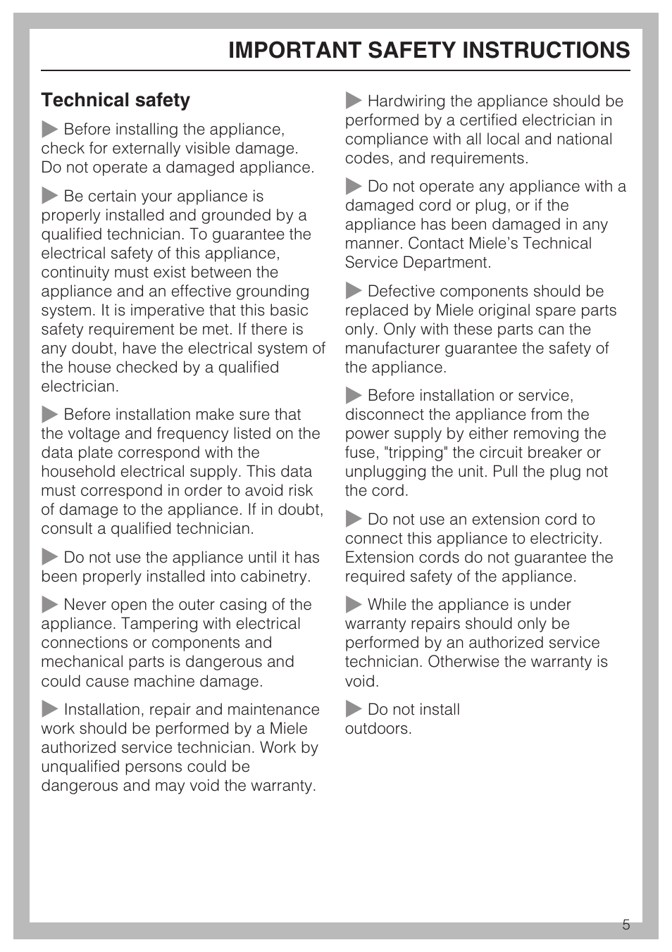 Important safety instructions | Miele EGW2062 User Manual | Page 5 / 24