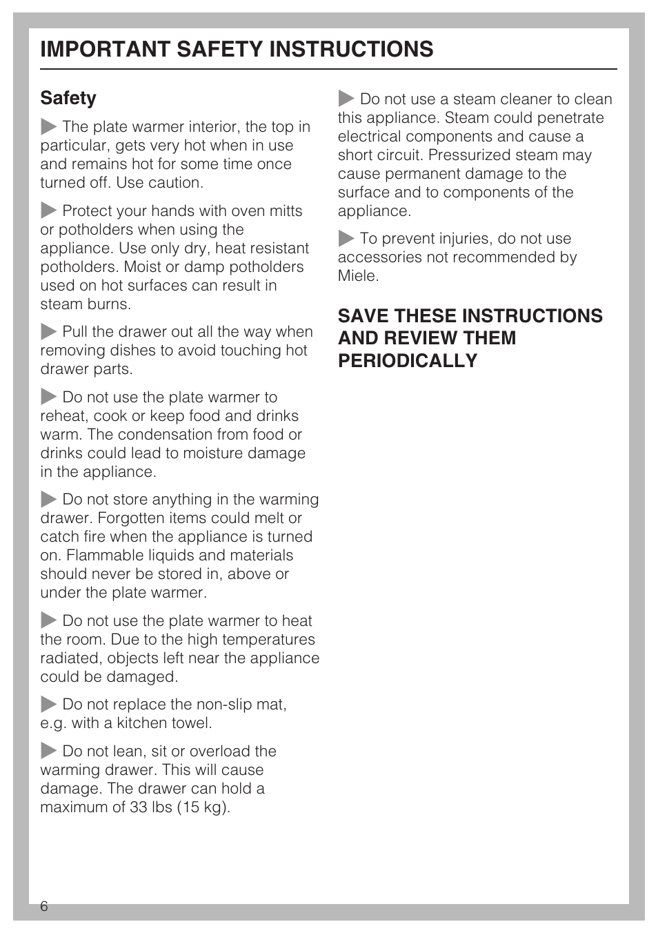 Important safety instructions | Miele EGW2062 User Manual | Page 6 / 24