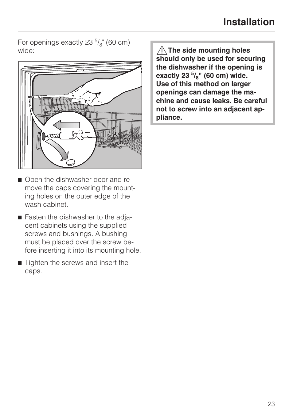 Installation | Miele 05 620 661 User Manual | Page 23 / 36
