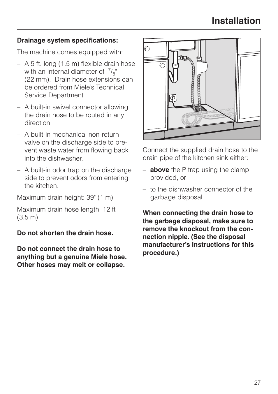 Installation | Miele 05 620 661 User Manual | Page 27 / 36