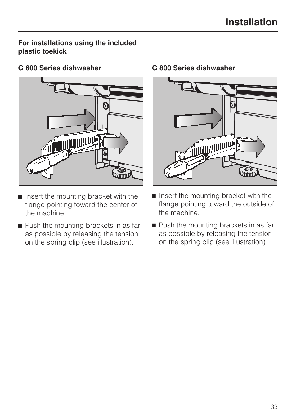 Installation | Miele 05 620 661 User Manual | Page 33 / 36