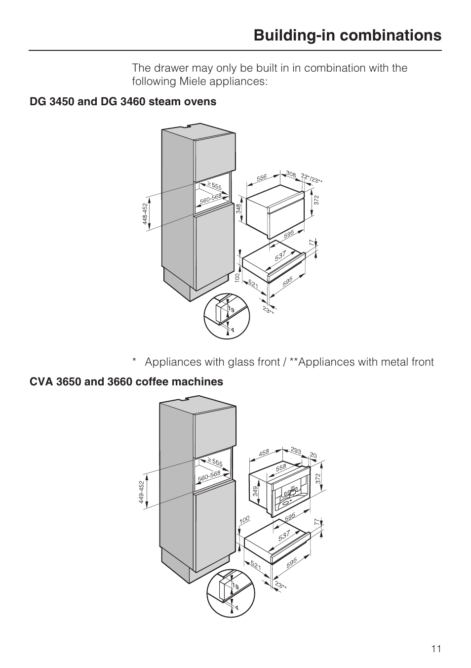 Building-in combinations 11, Building-in combinations | Miele ESS 3060-10 User Manual | Page 11 / 16