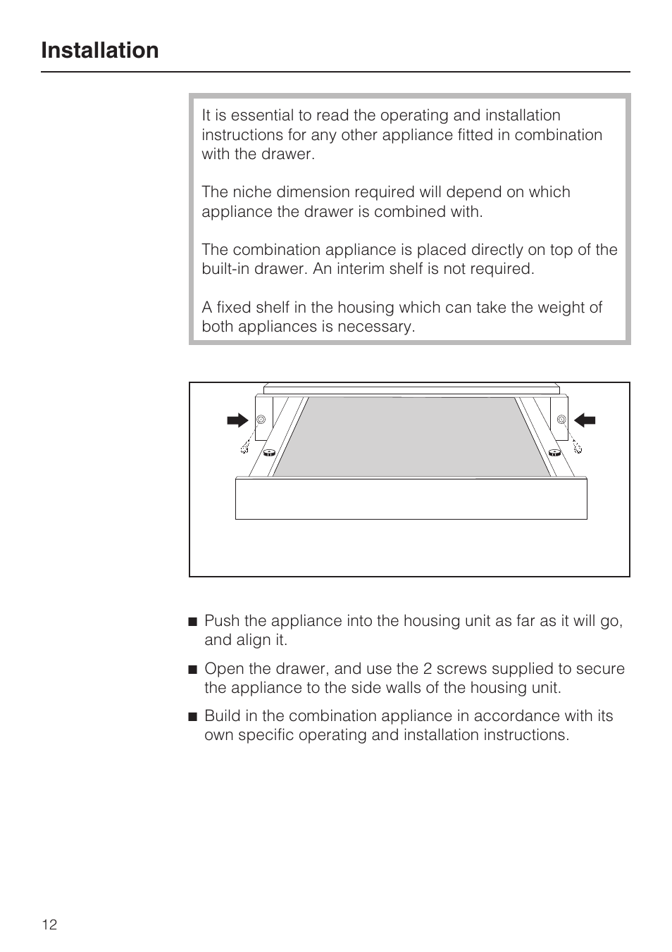 Installation 12, Installation | Miele ESS 3060-10 User Manual | Page 12 / 16