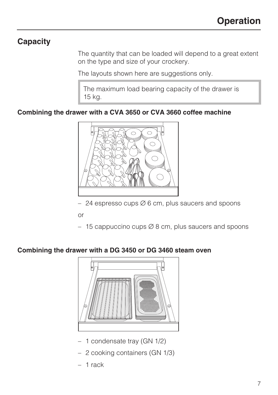 Capacity 7, Operation, Capacity | Miele ESS 3060-10 User Manual | Page 7 / 16