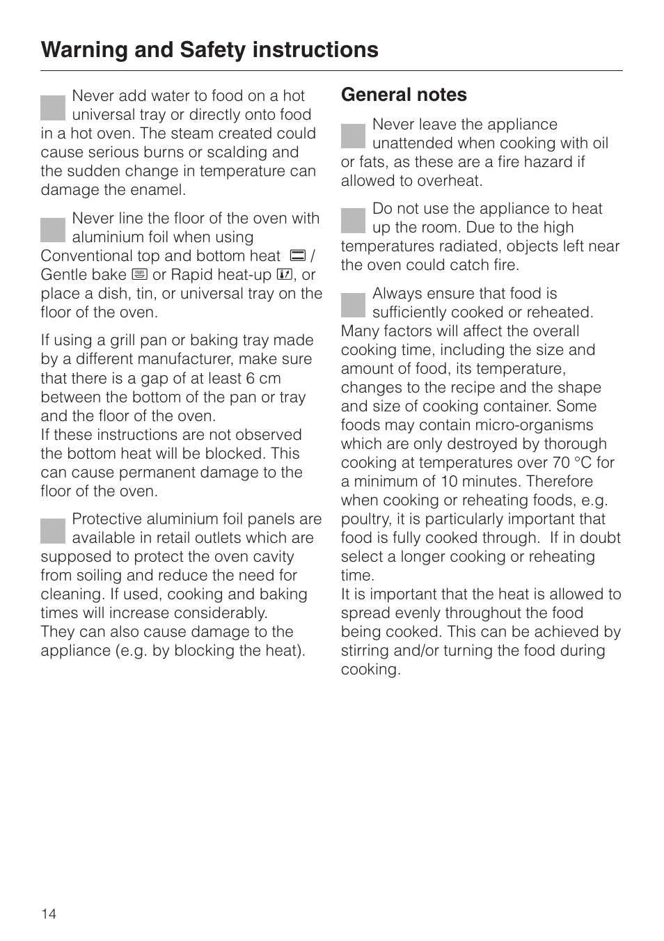 Warning and safety instructions | Miele H4200 User Manual | Page 14 / 64