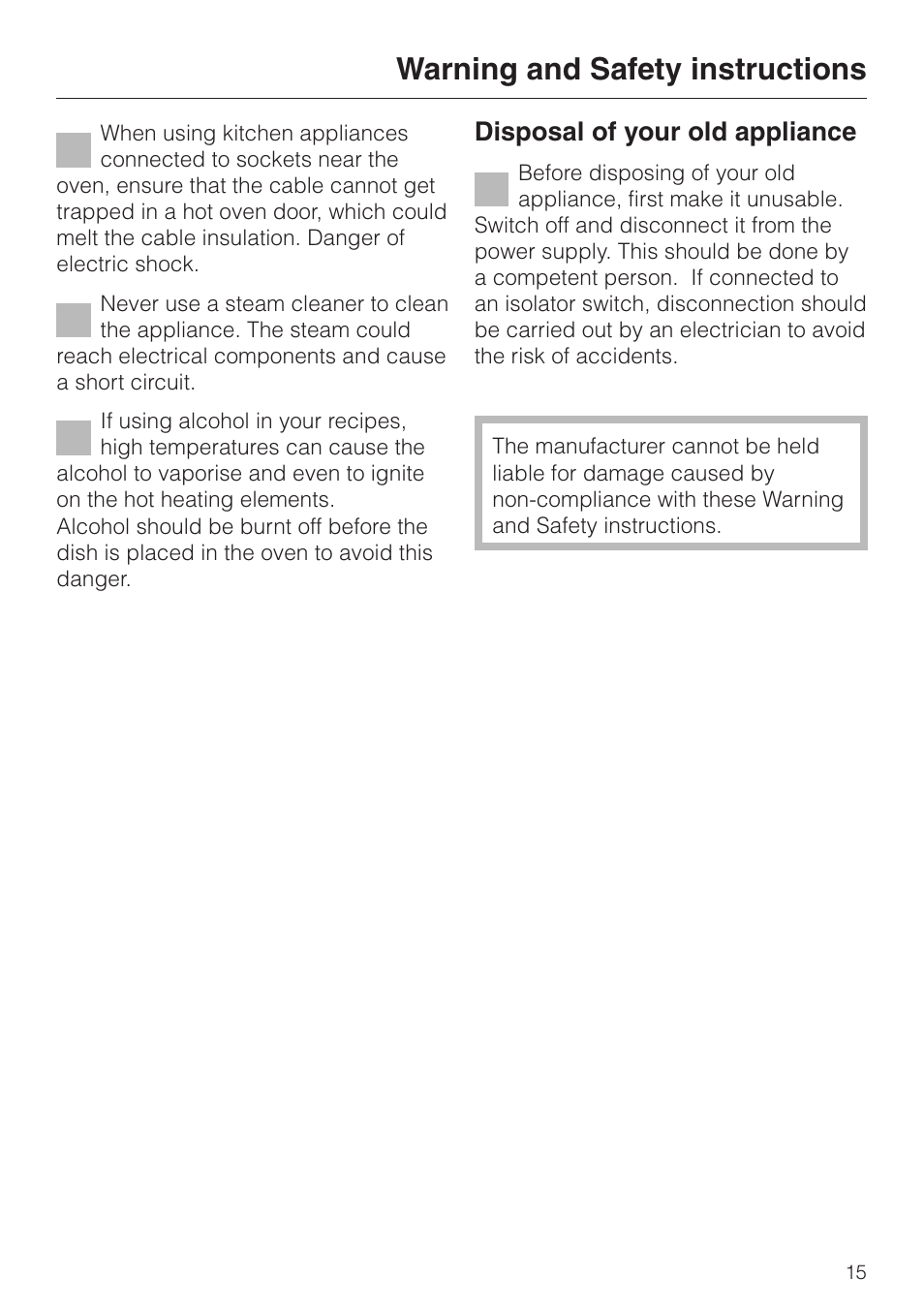 Warning and safety instructions, Disposal of your old appliance | Miele H4200 User Manual | Page 15 / 64