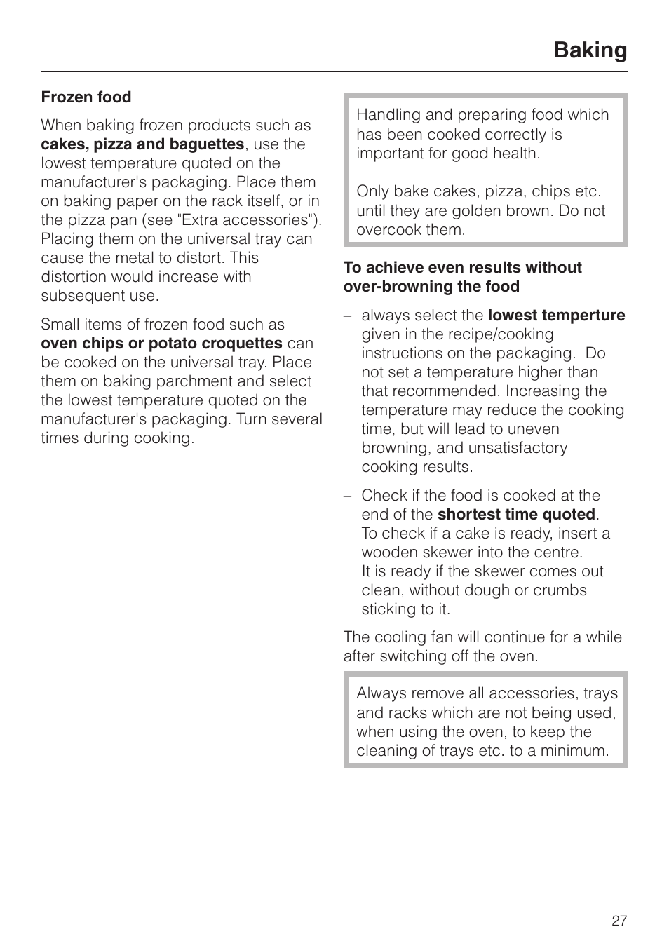 Baking | Miele H4200 User Manual | Page 27 / 64