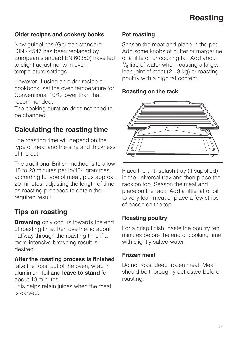 Roasting, Calculating the roasting time, Tips on roasting | Miele H4200 User Manual | Page 31 / 64