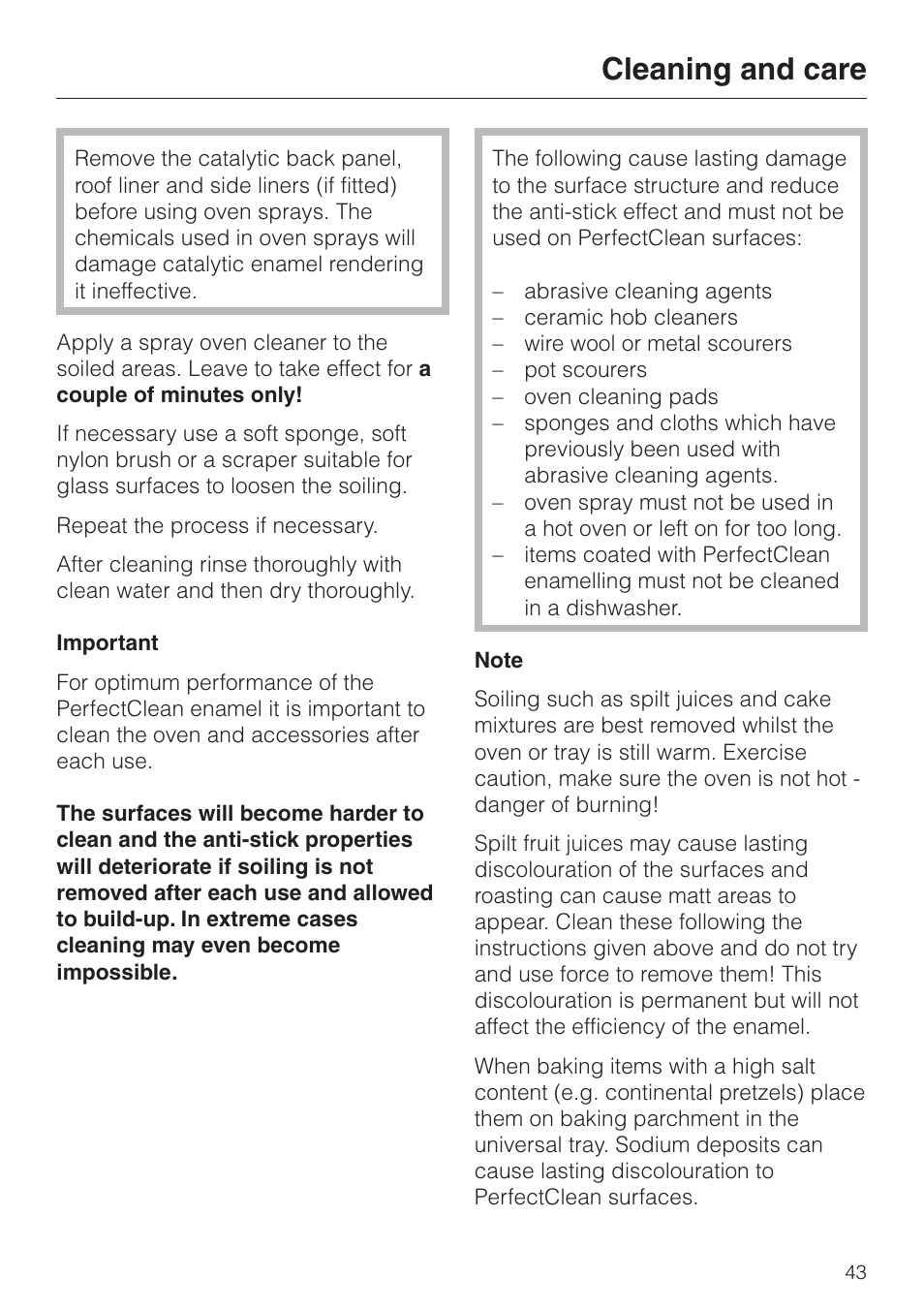 Cleaning and care | Miele H4200 User Manual | Page 43 / 64