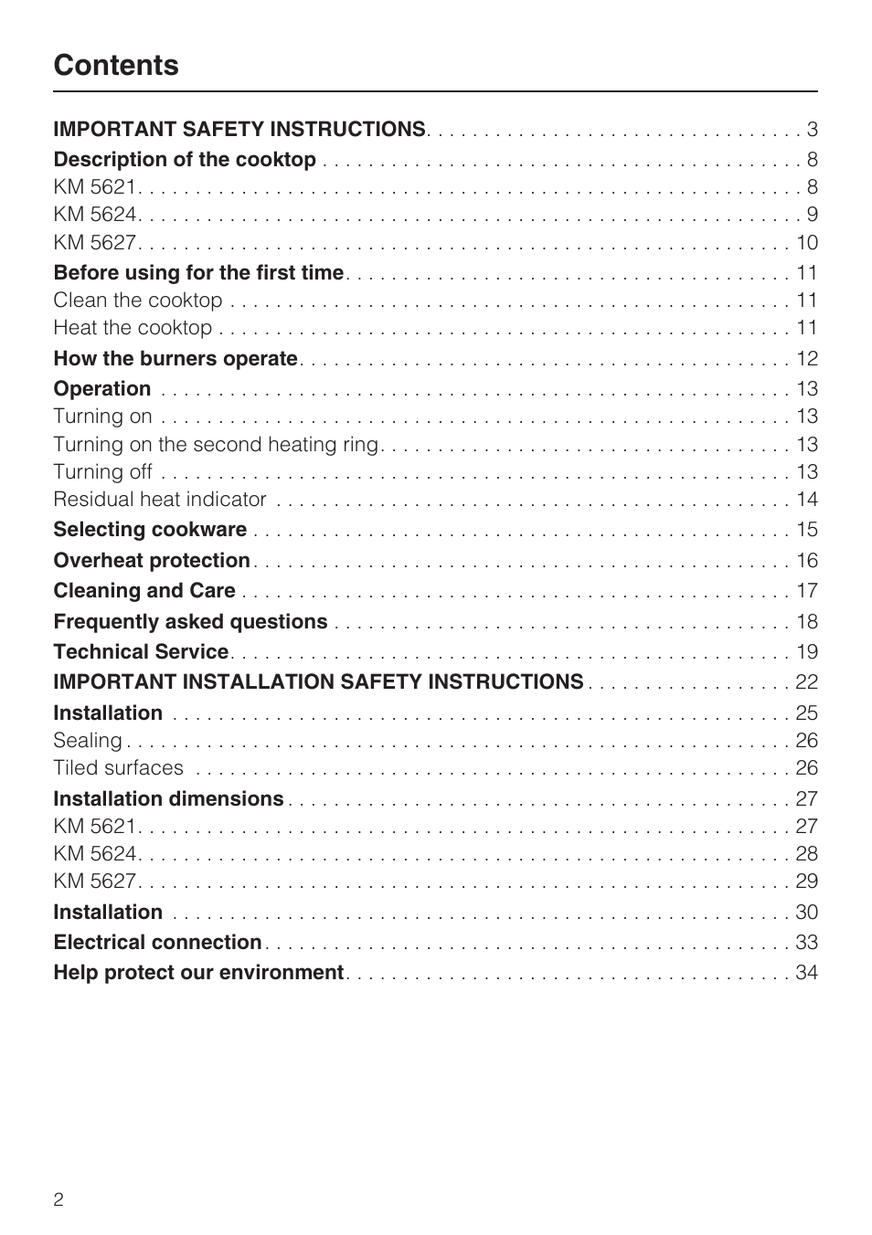 Miele KM 5621 User Manual | Page 2 / 36