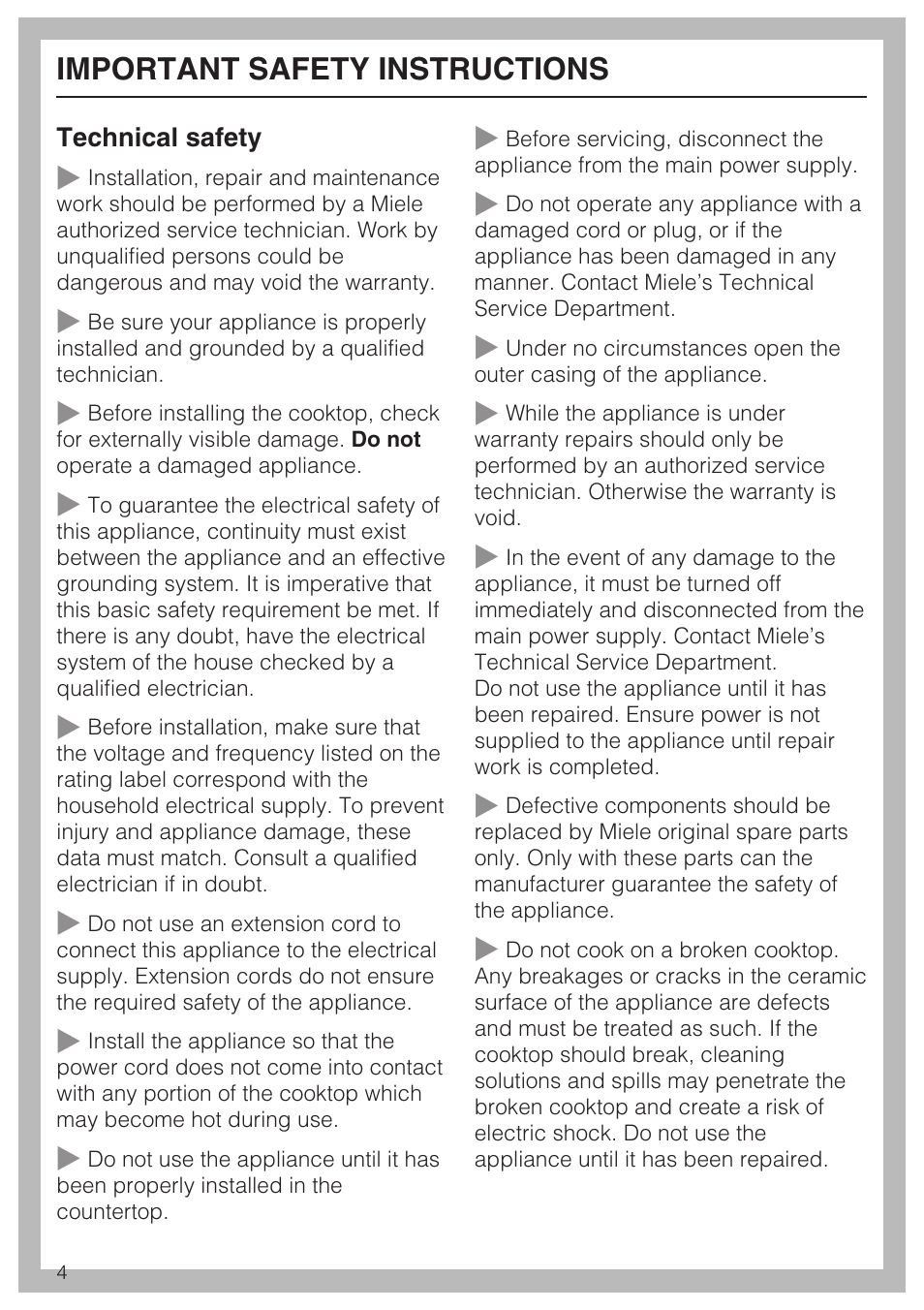 Important safety instructions | Miele KM 5621 User Manual | Page 4 / 36