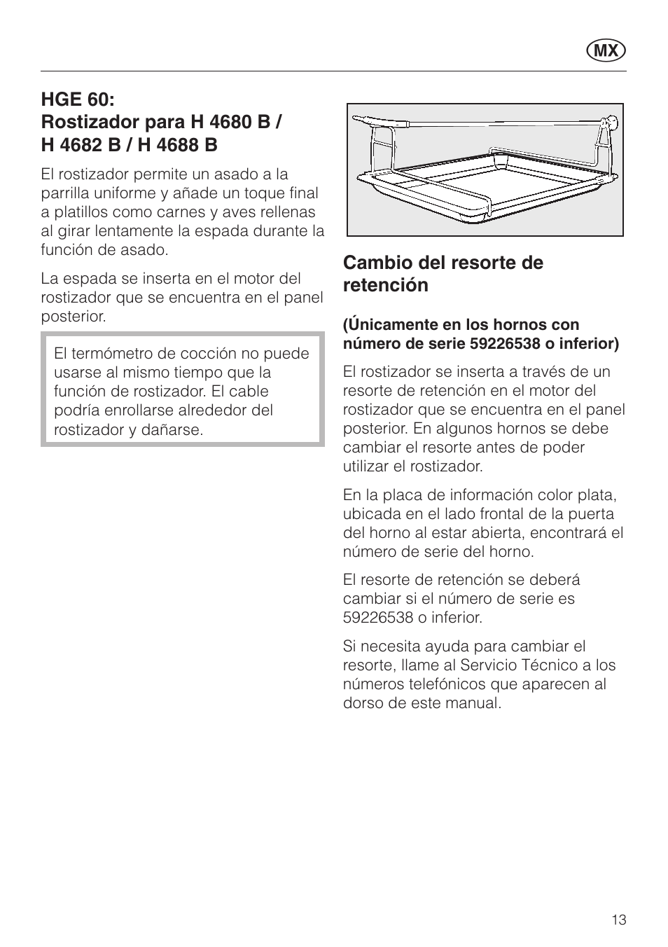 S 13, Cambio del resorte de retención | Miele HGE 60 User Manual | Page 13 / 20